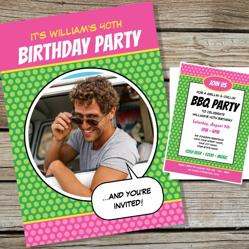 Fun Comic Style Any Age Birthday Party BBQ Invitation