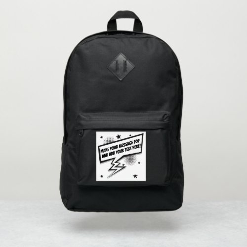 Fun comic style callout speech bubble port authority backpack