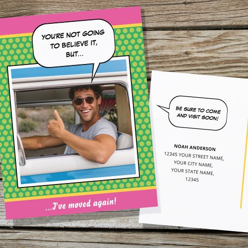 Fun Comic Style Moving House Custom Photo Green Postcard