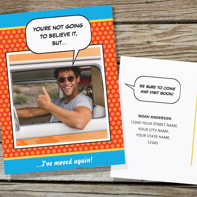 Fun Comic Style Moving House Custom Photo Orange Postcard (Creator Uploaded)