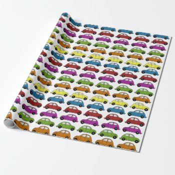 Fun Compact Cars In Retro Style In Color Rows Wrapping Paper by dbvisualarts at Zazzle