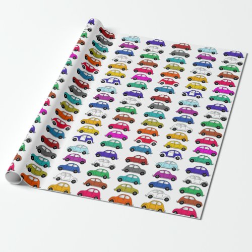 Fun compact cars in retro style wrapping paper