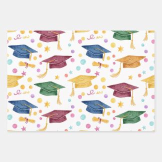 Fun Confetti and Caps Graduation Cap Motif Wrap Wrapping Paper Sheets
