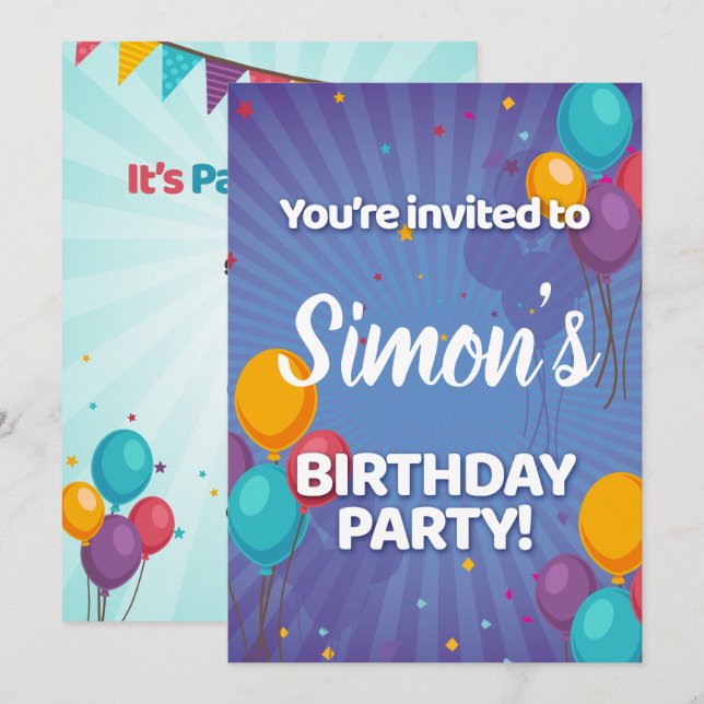 Fun Confetti & Balloons Birthday Party Invitation (Front/Back)