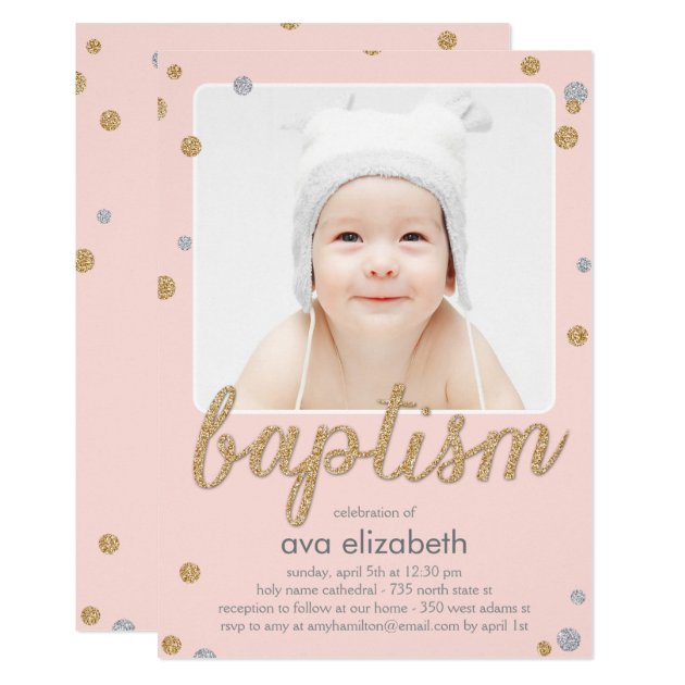 Fun Confetti Baptism Invitation - Pink