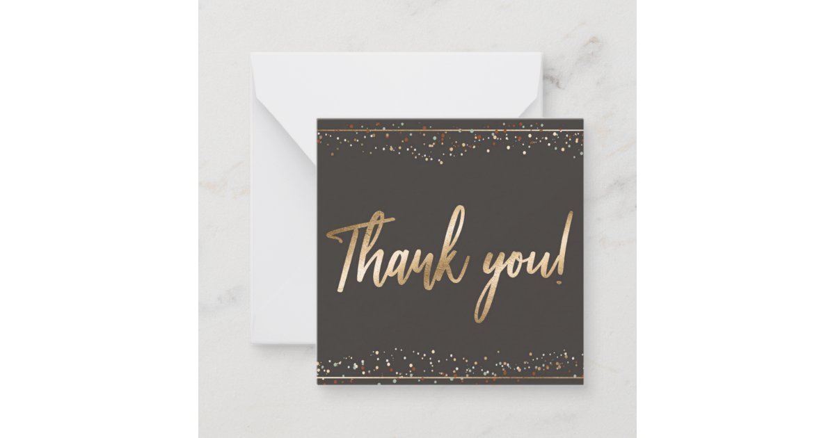 Fun Confetti Faux Gold Foil Script Thank You Note Card | Zazzle
