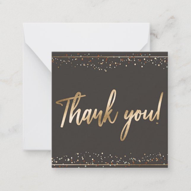 Fun Confetti Faux Gold Foil Script Thank You Note Card (Front)