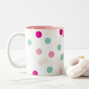 FUN CONFETTI SPOTS cute fun retro mint pink gold Two-Tone Coffee Mug
