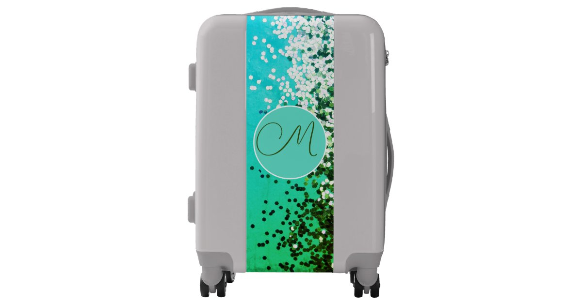 Fun Confetti Turquoise Monogram Luggage Zazzle