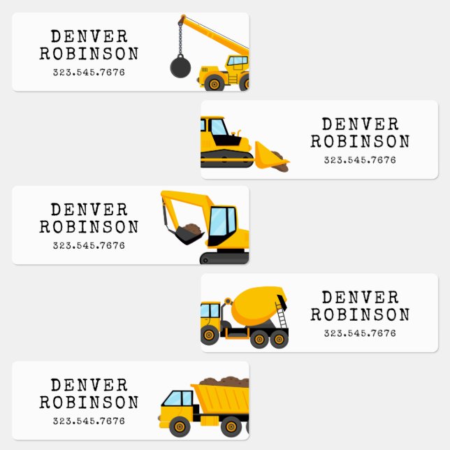 Fun Construction Boys Name Kids' Labels (Group)