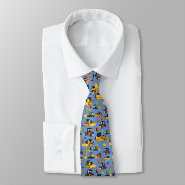 Fun Construction Vehicles Illustrations Pattern Neck Tie (Tied)