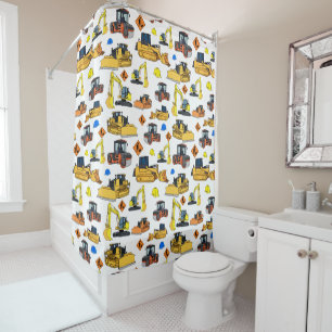 Fun Construction Vehicles Illustrations Pattern Shower Curtain