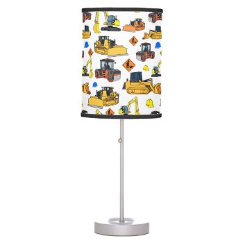 Fun Construction Vehicles Illustrations Pattern Table Lamp by judgeart at Zazzle