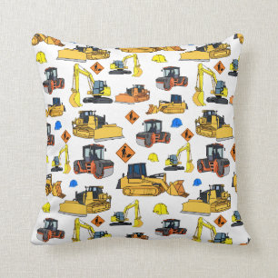 Fun Construction Vehicles Illustrations Pattern Throw Pillow