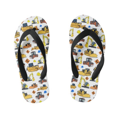 Fun Construction Vehicles Pattern Kids Flip Flops