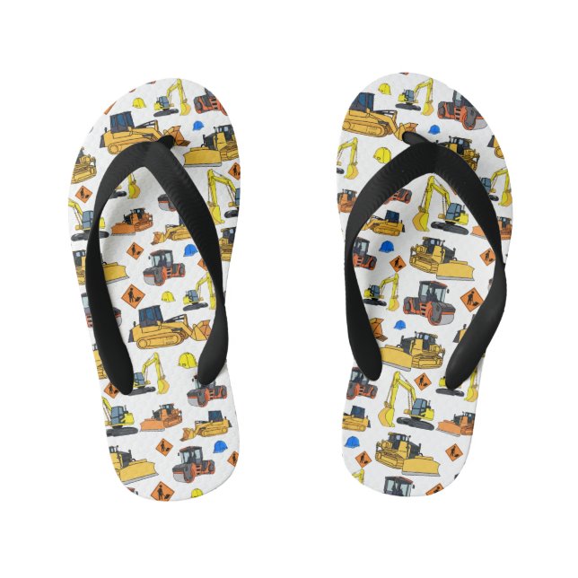 Fun Construction Vehicles Pattern Kid's Flip Flops (Footbed)