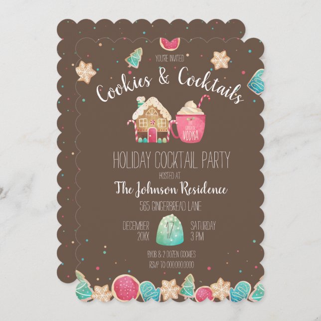 Fun Cookies & Cocktails Christmas Cookie Swap Invitation (Front/Back)