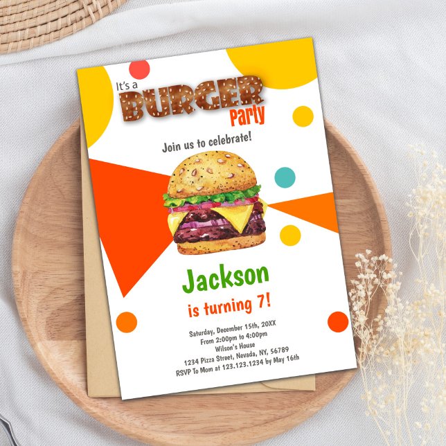 Fun Cookout or BBQ Party Card for All Ages (Orange Burger Birthday Invitations)