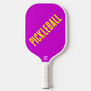 Fun Cool 90s Yellow Diagonal Text On Bright Pink Carbon Fiber Pickleball Paddle
