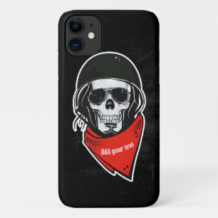 Fun cool biker skull wearing helmet, sunglasses, iPhone 11 case