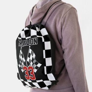 Fun Cool Black And White Checkered Flag Pattern Drawstring Bag