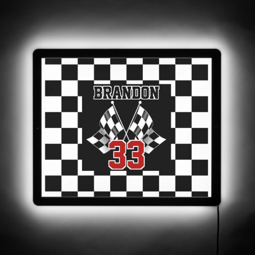 Fun Cool Black And White Checkered Flag Pattern LED Sign