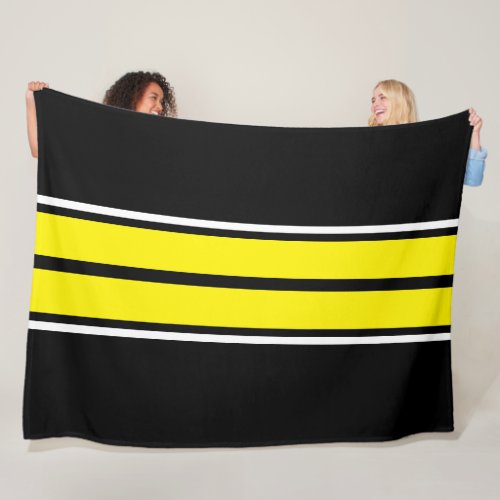 Fun Cool Black Bright Yellow White Racing Stripes Fleece Blanket