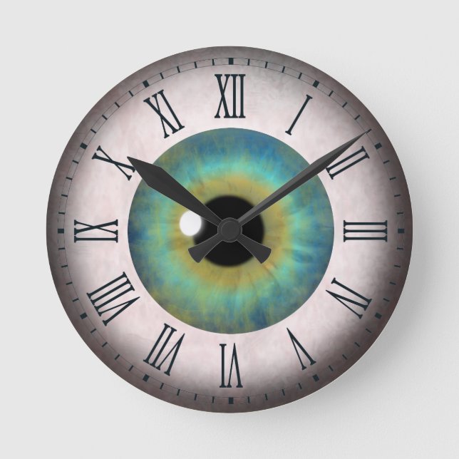 Fun Cool Blue Eye Eyeball Roman Medium Round Clock (Front)