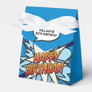 Fun Cool Blue Modern Comic Book Any Age Birthday Favor Boxes