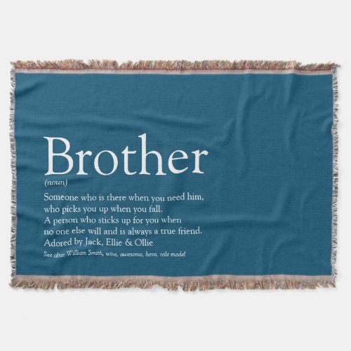 Fun Cool Brother Definition Modern Blue Throw Blanket
