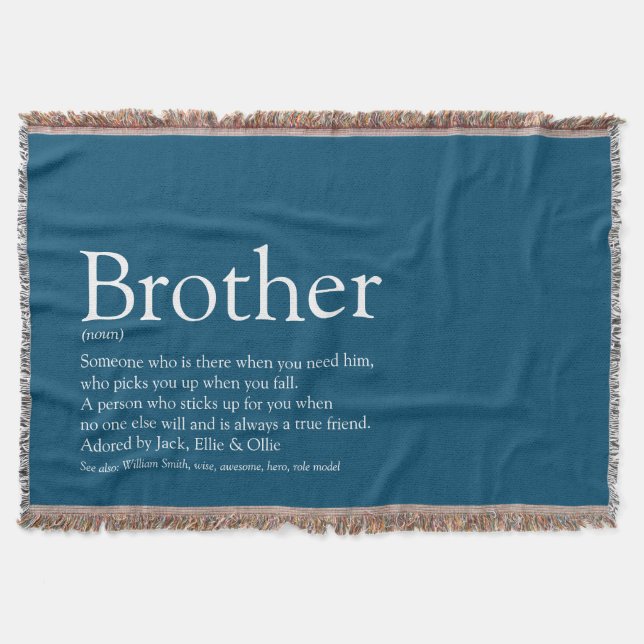 Fun Cool Brother Definition Modern Blue Throw Blanket (Front)