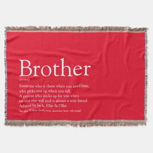 Fun Cool Brother Definition Modern Red Throw Blanket