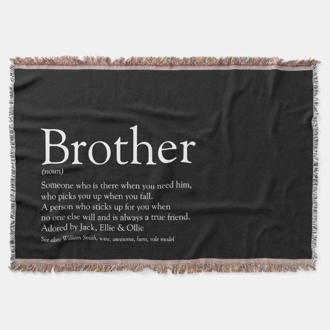 Fun Cool Brother Modern Black and White Throw Blanket (Front)