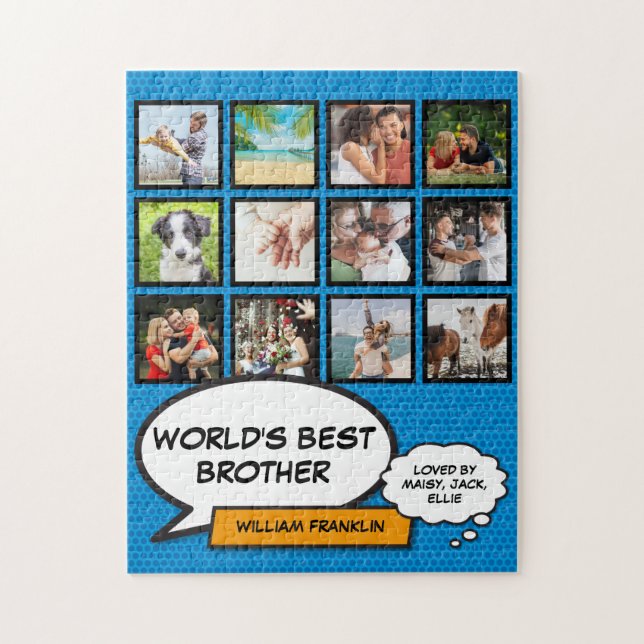 Fun Cool Brother Photo Collage Blue Comic Book Jigsaw Puzzle (Vertical)