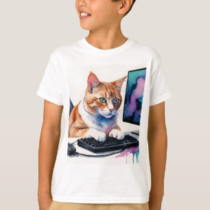 Fun Cool Cat Computer Gaming Animal Humor T-Shirt