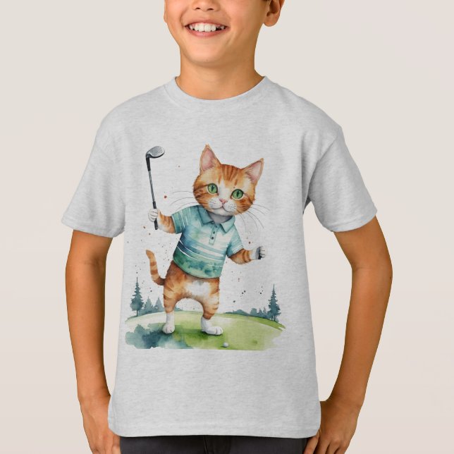 Fun Cool Cat Golfer Golfing Animal Humor T-Shirt (Front)