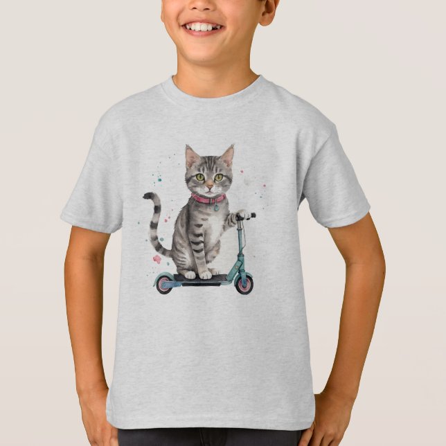 Fun Cool Cat Kick Scooter   Animal Humor T-Shirt (Front)