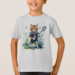 Fun Cool Cat Lacrosse Player Animal Humor T-Shirt