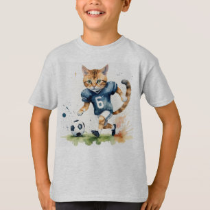 Fun Cool Cat Playing Football Rugby T-Shirt