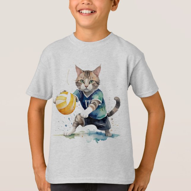 Fun Cool Cat Playing  Volleyball Animal Humor T-Shirt (Front)