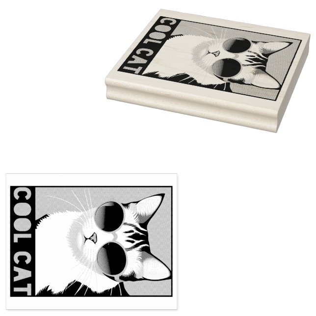 Fun Cool Cat Rubber Stamp (Stamped)