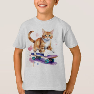 Fun Cool Cat Skateboarding Animal Humor T-Shirt
