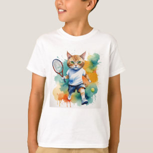Fun Cool Cat Tennis Player Animal Humor T-Shirt