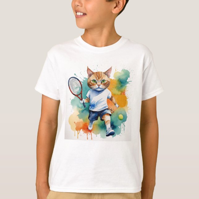 Fun Cool Cat Tennis Player  Animal Humor T-Shirt (Front)