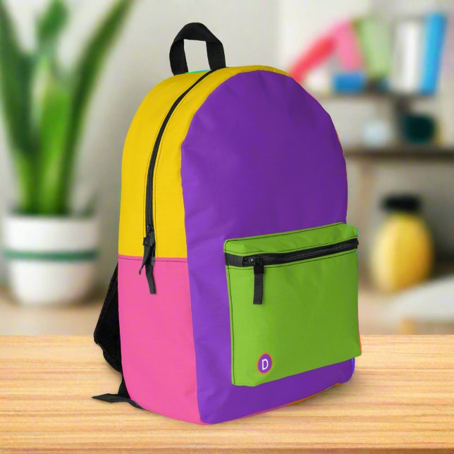 Fun Cool Colorful Monogram Back to school  Printed Backpack (Creator Uploaded)