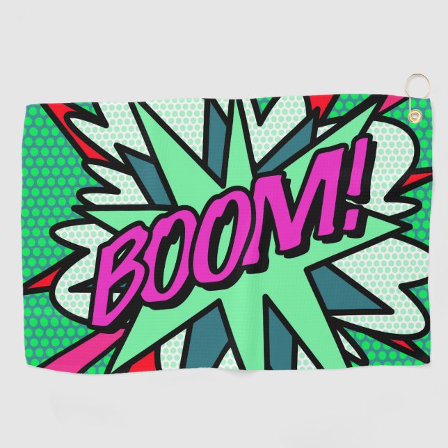 Fun Cool Comic Book BOOM Modern Golf Towel (Horizontal)