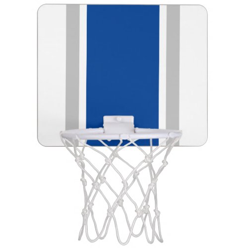 Fun Cool Deep Blue Gray Racing Stripes On White Mini Basketball Hoop