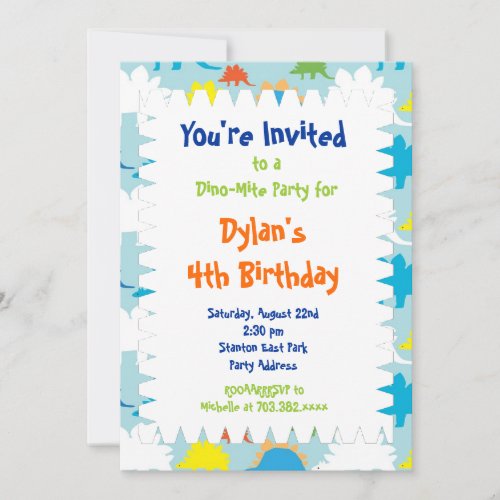 Fun Cool Dinosaur Birthday Party Invitations