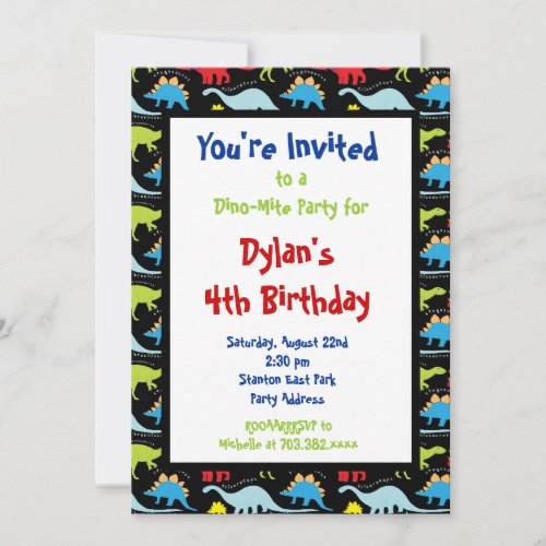 Fun Cool Dinosaur Birthday Party Invitations