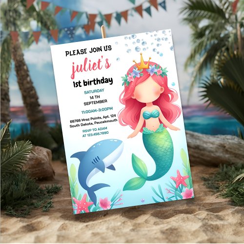 fun cool fish sea blue whale shark 1st Birthday Invitation